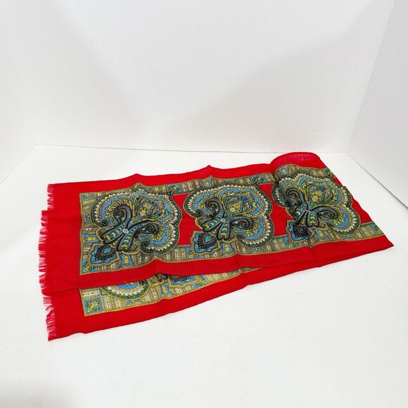 Vintage 100% Wool Printed Rectangular Scarf - Picture 2 of 11